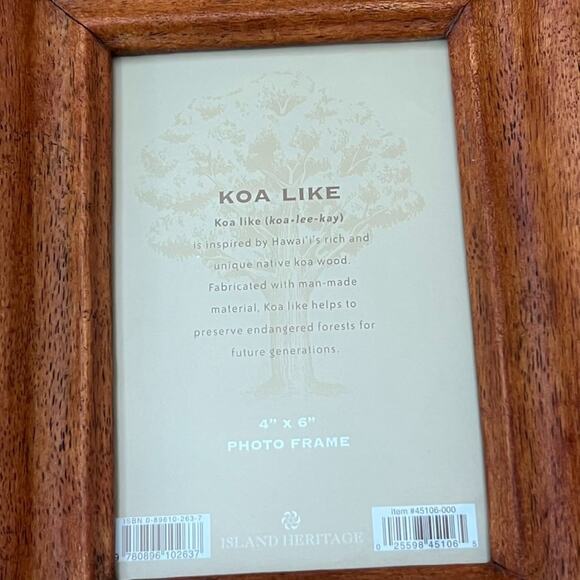 Island Heritage Photo Frame 4 x 6" Koa Like Wood Free Standing & Wall Hanging - Picture 2 of 7